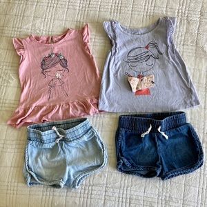 Two Baby Gap T-shirts and and Cat & Jack shorts 2T